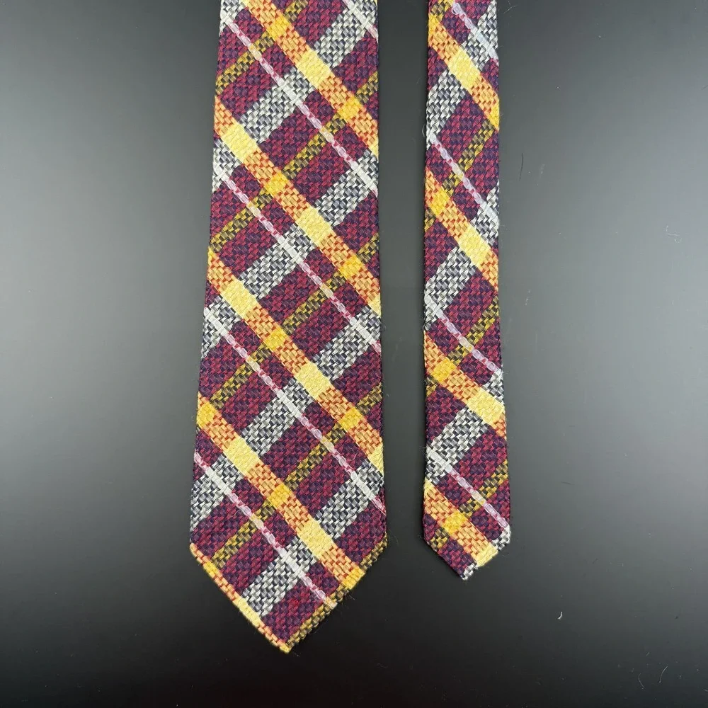 Paul Smith London Silk Tie Woven Plaid Check Multi Color Red Yellow Blue England